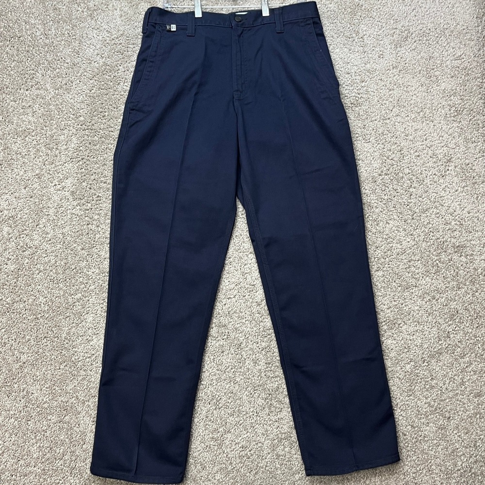 Carhartt Work Pants Mens 33x32 Navy Blue Straight Leg Flat Front Flame Resistant